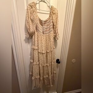 DAVI & DANI Cream Floral Smocked Tiered Maxi Dress